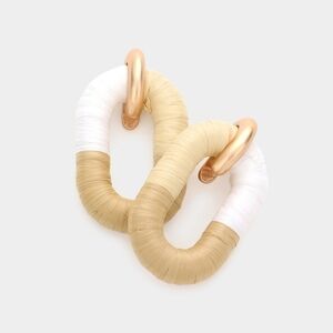 NWT White Beige Raffia Neutral Wrapped Oval Stud Dangle Earrings